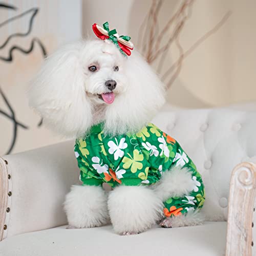 Image of CuteBone Clover St.Patrick's Day Small Dog Pajamas Soft Puppy Pjs Fleece Stretchy Onesie Cat Clothes for Daily Wear P275M