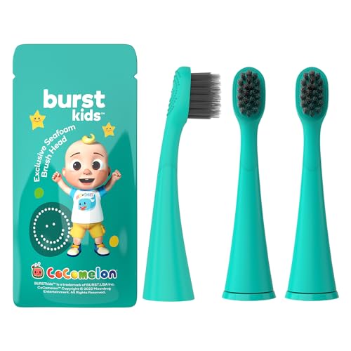BURST Cabezales de repuesto originales para cepillo de dientes eléctrico para niños (verde azulado espuma de mar/3 unidades) | Ajuste perfecto | Cerdas ultra suaves | Suministro de 9 meses