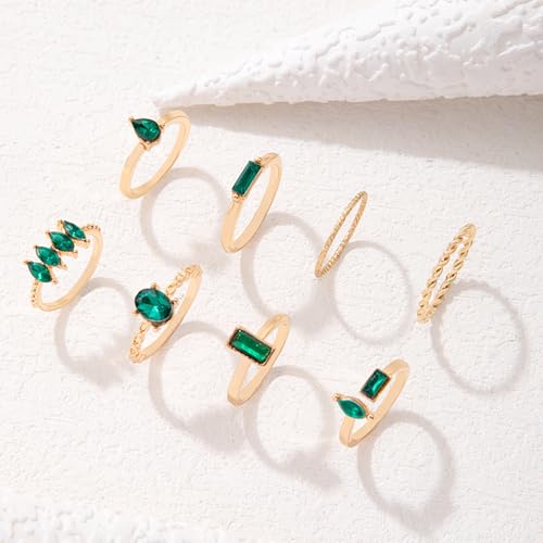 Boho Cubic Zirconia Stackable Rings for Women Dainty Crystal Knuckle Ring Set 8Pcs Vintage Gold Silver Statement Wedding Engagement Rings Pack3