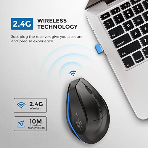 ECHTPower 2.4G Wireless Vertikale Ergonomische Maus, Wiederaufladbare kabellose Funkmaus Computermaus für Büro/Office/Home Windows PC Laptop, Vertical Ergonomic Mouse 2400 DPI, 6 Tasten, Rechtshänder – Bild 5