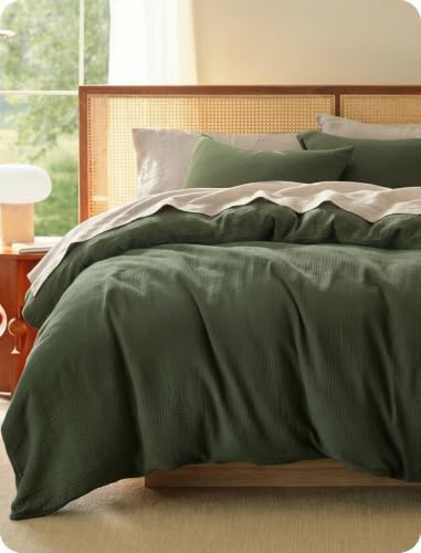 Image of Bedsure PureWoven 100% Cotton Muslin Duvet Cover Queen Size 3-Layer Gauze
