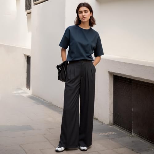 Women High Waist Wide Leg Casual Pants Relaxed Fit Non Stretch All Season Trousers3