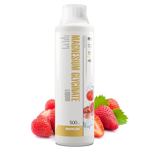 Maxler Magnesio Glicinato Líquido - Fresa - 500ml - Vegano - Quelato de Magnesio 375mg - Con Vitamina B6 - Quelato de Bisglicinato de Magnesio - Magnesio líquido - Alta biodisponibilidad
