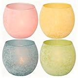 Frühlings Teelichtgläser 4er Set, Teelichthalter Glas für Ostern Deko, Elegante Kerzengläser für Votivkerzen, Vintage Kerzenhalter Glas als Frühlingsdeko & Tischdekoration für Hochzeit, Geburtstag