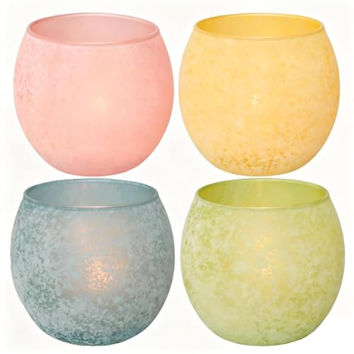 Frühlings Teelichtgläser 4er Set, Teelichthalter Glas für Ostern Deko, Elegante Kerzengläser für Votivkerzen, Vintage Kerzenhalter Glas als Frühlingsdeko & Tischdekoration für Hochzeit, Geburtstag