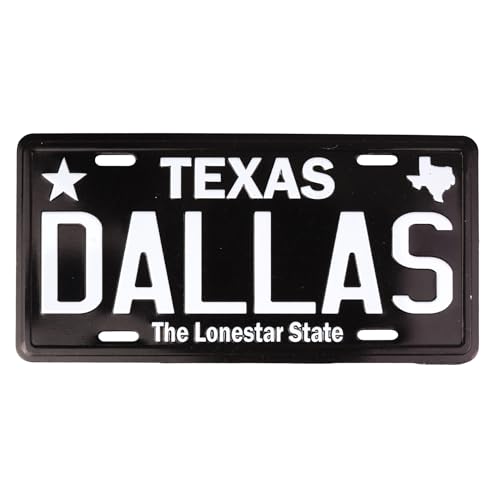 Imán mini placa Dallas Texas diseño negro 3.5x1.10 pulg miniatura 1
