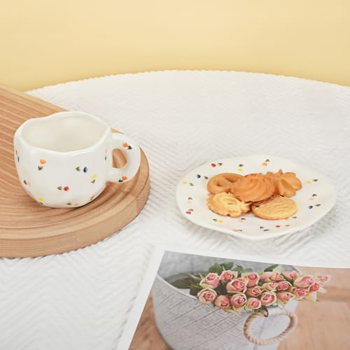 Taza de cerámica Koythin con plato, 10 oz, colorido floral miniatura 5