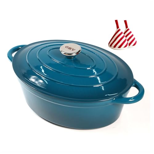 Olla Holandesa Esmaltada, Olla Multifuncional Antiadherente De Hierro Fundido Esmaltado Con Tapas, Asas Dobles Resistentes Con Abrazadera Triangular Termoaislante(Navy,29cm/11.42 in)