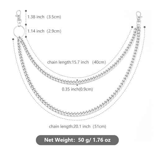 2 Pcs Pants Wallet Chains for Men Women Heavy Duty Jean Belt Pocket Chains with Lobster Clasp Hip Hop Goth Biker Style Metal Silver and Gold2