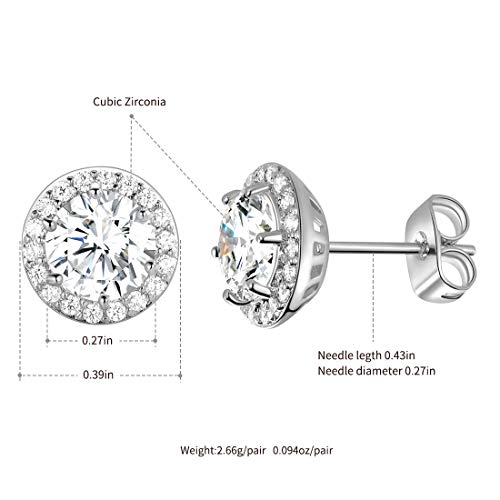 Silver Earrings, stud earrings for women with 18K White Gold Plated Earring Hypoallergenic Round Cut Cubic Zirconia Earrings2