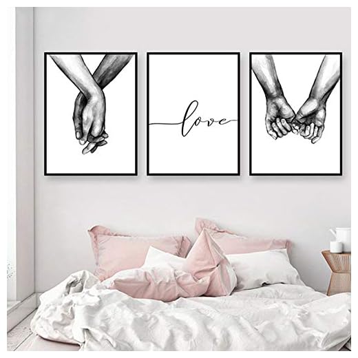ZHONGXIN Cartel en Blanco y Negro tomados de la Mano Imagen Impresiones en Lienzo Amante Cita Pintura Arte de la Pared para Sala de Estar decoración Minimalista Pintura (No Frame E, 50 * 70cm)