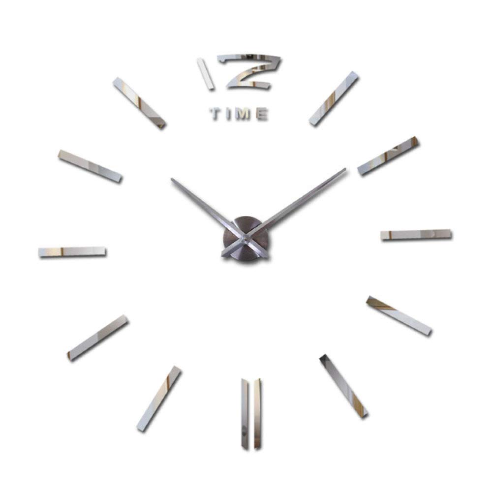 Horloge murale 3d silencieuse grand format acrylique argent