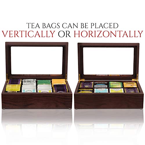 Apace Living Tea Box - Luxury Wooden Tea Storage Chest From The Premier Collection - 8 Adjustable Compartment Tea Bags Organizer Container - Elegantly Handmade W/Scratch Resistant Window #TOP3