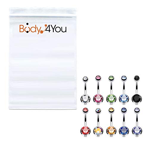 Bodyj4You 10Pc Belly Button Rings Double Mixed Cz Crystals Stainless Steel 14G Navel Bar Curved Banana Barbell Body Gauge Piercing Jewelry Women Girl Teen #TOP5