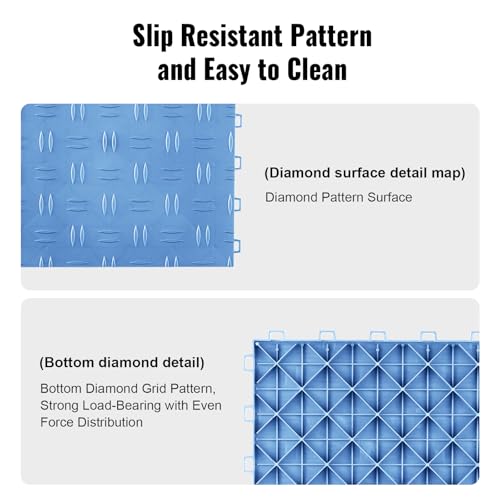 Image of VEVOR Garage Floor Tiles 12 x 12 x 0.53 inch, Interlocking Design Ease of Installation Double-Sided Texture Non-Slip Sturdiness, for Garages, Basements, Repair Shops, Blue, 50 Pack