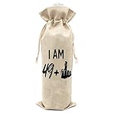 49 + 1 Middle Finger 50th Birthday Gift Wine Bags - Gifts for Men or Women Turning 50 Personalized Bday Gift Idea Wine Bags 50th birthday Party Decorations - Cotton burlap drawstring Wine Bag