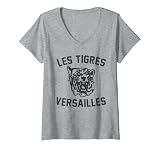 Women's Les Tigres Versailles France French Tigers Trendy Design V-Neck T-Shirt, Heather Grey, X-Large