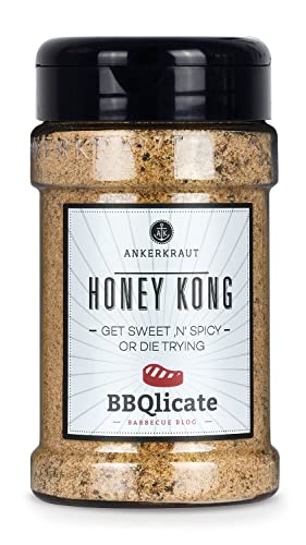 Ankerkraut Honey Kong Gewürz, BBQ-Rub, 250g im Streuer, Grill-Würze Süß Scharf für Fleisch, Harmonie aus Honig-Pulver, Pfeffer zum BBQ Grillen in Premium Qualität
