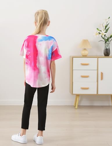 Image of Girls 2 Piece Outfits Kids Clothes Pants Sets Print Short Sleeve Top Leggings Spring Summer Tracksuit 4-13Y