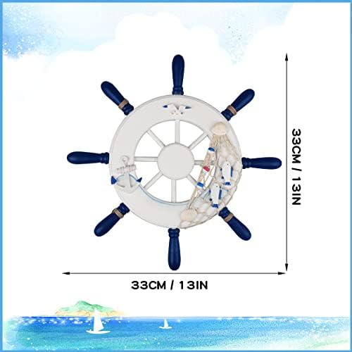 2 Pack 32 CM Nautical Beach Wooden Ship Wheel and 32 CM Wood Anchor with Rope Nautical Boat Steering Wheel Rudder Anchor Wall Decor Door Hanging Ornaments Beach Theme Home Wall Decoration(White)