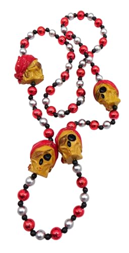 Westmon Works Gasparilla Festival Pirate Skull Bead Necklace Red and Black Beaded Costume Jewelry for Tampa Florida Fest or for Halloween Mardi Gras