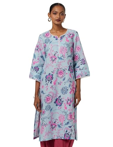Image of BIBA Women Cotton Straight Fit Floral Printed Kurta