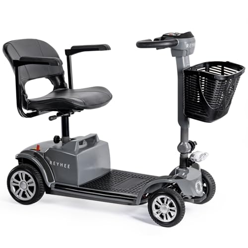 Reyhee Cruiser Powered Folding Mobility Scooters with Lengthened Legroom, 3.75MPH Max Speed & 15 Miles Range, 180W Electric Scooter for Adults Seniors with Height-Adjustable Seat (Black)