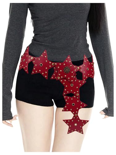 MakeMeChic Women's Star Wide Waist Belt Leather Rivet Studded Y2k Punk Accessories