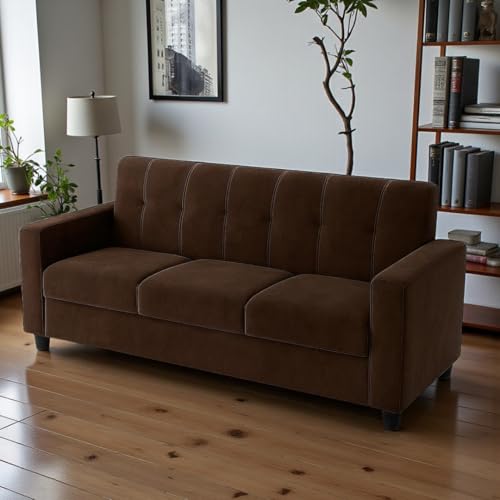 Image of FURNY Asano 3 Seater Fabric Sofa Set (Brown) | Durable Comfort | Modern Design | Ideal for Living Room