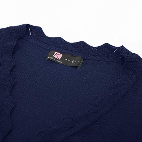 KANCY KOLE Women's Navy Shrug Open Front Vintage 3/4 Sleeve Bolero Sweaters Cardigan Bridal Dress (Navy,L)