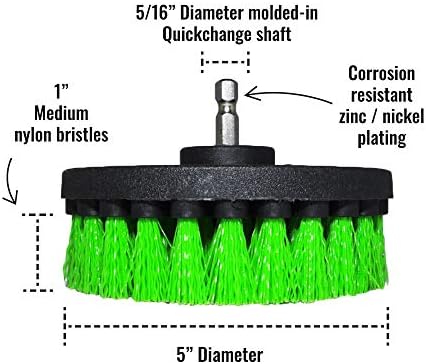 Premium Drill Brush, Medium Stiff, Green 3pcs. SET 13cm. Professional Power Scrubber. Doesn't Scratch Surfaces. Suitable for Kitchen, Stove and Oven, Cabinets, Counters, Dirty pots, Linoleum Cleaning