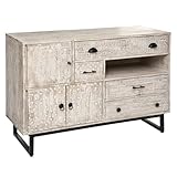 Couleur : Beige PEGANE Buffet à 3 Portes et 4 Tiroirs en Bois de manguier sculpté Coloris Beige - Longueur 115 x Profondeur 40 x Hauteur 81,5 cm