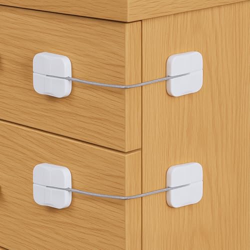 Image of 4 Pack Cabinet Locks Baby Proofing, Maveek Child Proof Drawer Locks Dual-Button White Fridge Lock Toilet Closet Dresser Kitchen Refrigerator Door Window Latch For 0-24 Month Infant Safety