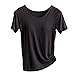 Sleep Shirts for Women - Pajama Tops for Women,Modal Round Neck Solid Color Pajamas Top Black