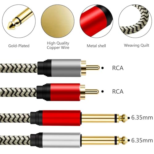 Cable 6,35 mm a 2 RCA macho de 0,5 m divisor de audio estéreo nylon 2