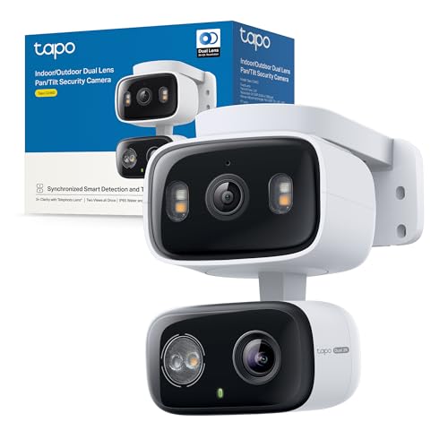 Tapo C246D Telecamera WiFi Esterno Doppio Obbiettivo(3MP+3MP), Pan/Tilt, Visione Notturna a Colori, Notifiche AI Persone/Animali Domestici/Veicoli/Bimbi, Tracciamento Smart, IP65, 2 Views in 1 Schermo