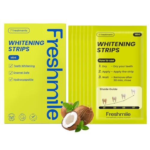 La mejor comparación de Tiras - los preferidos. 40 Freshmile Tiras Blanqueadoras Dentales 7 Pares, Blanqueamiento Efectivo, Dientes Blancos, Antideslizantes, Sabor Menta,Ideal para Viaje, Portátil y Práctico