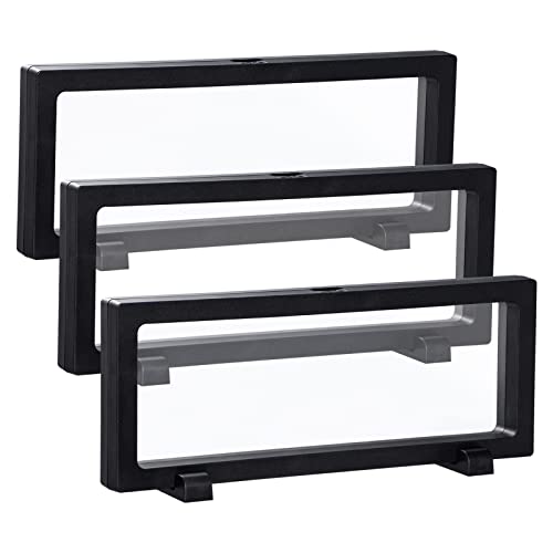 Black 3D Floating Frame, Uceoo 3 Pack 9×3.5×0.8”/230X90X20mm Challenge Coin Holder Coin Floating Display with 6 Bases for Coin Medallions Specimen Jewelry