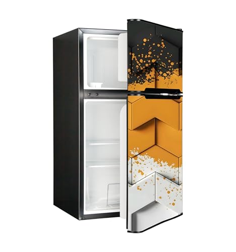 Image of DesignDecor Vinyl 3D Flower Fridge Sticker, 24x60 cm, Marble Texture, Double Door Refrigerator (Yelow)