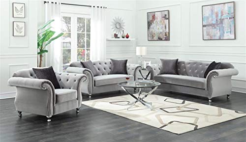 Coaster Home Furnishings Frostine Sofa Silver Velvet Chrome #TOP6