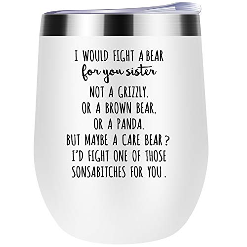 Sister Gifts from Sister, Brother - Birthday Gifts For Sister - Funny Gifts for Sister, Sister in Law Gifts - Best Sister Gifts For Soul Sister, Big Sister, Little Sister - Jackmen 12 oz Wine Tumbler