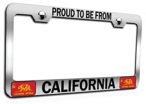 Makoroni - Proud to BE from California Californian California Chrome Metal License Plate Frame Tag Holder, #z93