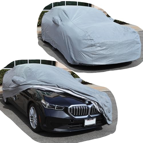 Image of All Weather Waterproof car Cover Good for rain Snow uv Protection dust Large Sport Sedan CTS A7 Ghibli Gran Coupe CT5 A6 Trans Am Firebird Gray