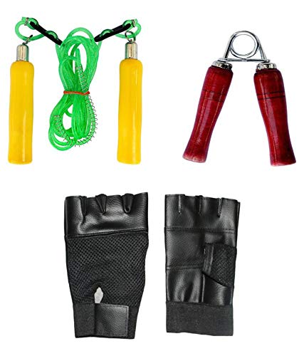 Multicolour Gym Accessories/Gym Essentials Handgrip with Gym Gloves and Skipping Rope-image-39