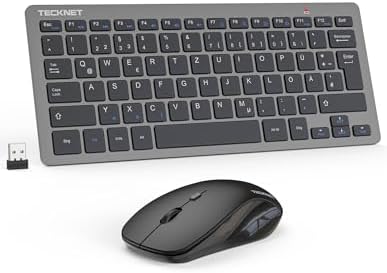 TECKNET Kabelloses Tastatur Maus Set, Deutsch QWERTZ Layout, 2.4 GHz Funk Mini Tastatur Mouse, 15m Reichweite Verbindung, Wireless Leise Funktastatur mit Maus für PC, Laptop, Smart