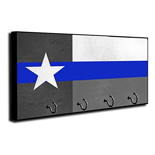 Brotherhood Thin Blue Line Law Enforcment Texas State Flag Design Key Holder Organizer Wall Mount Rack for Holders The Home Keys Ring Decorative Hangers Decor Hook Hanger