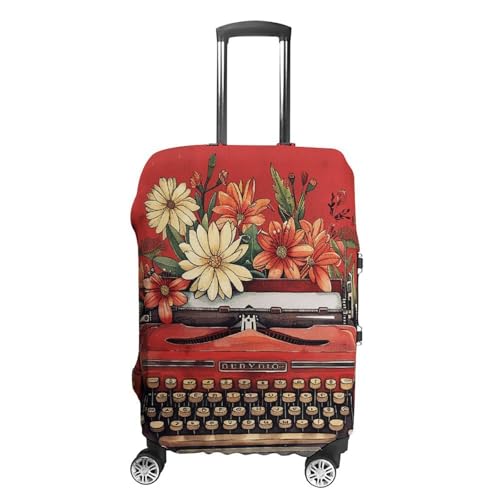 Travel Luggage Cover Elastic Suitcase Protector Anti-Scratch Washable Typewriter And Flowers Luggage Sleeve Tsa Approved Carry on Covers Baggage Cover Fits 18-32 Inch Luggages