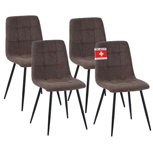 Albatros Bora Lot de 4 chaises de salle à manger rembourrées avec housse en velours marron, design vintage élégant, charge maximale : 110 kg, pour cuisine,...
