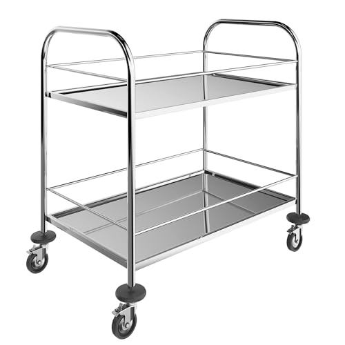BLV Edelstahl Servierwagen Mit 4-Rad-Bremsen Rollen servierwagen Edelstahl klein mit Schalldämmung Für den Transport von Wein und Getränken in Hotels und Restaurants