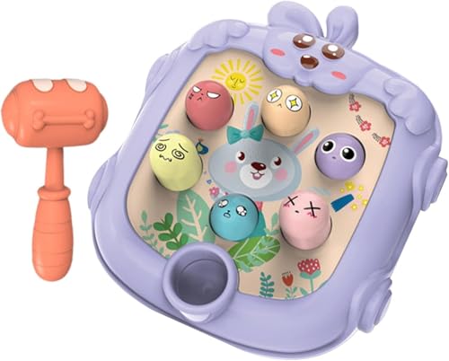 Image of BeFunky Whack Game Mole - Interactive Fidget Toy and Game for Toddler | Cartoon Bunny Design Hammering and Pounding Toys with Hammer (Purple)